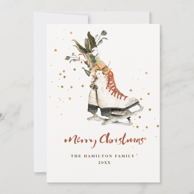  Vintage Greenery Family Christmas Photo  Holiday Card (Front)