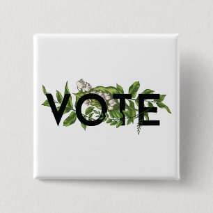 Vintage Greenery Floral Elegant Feminine Go Vote 15 Cm Square Badge