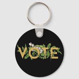 Vintage Greenery Floral Elegant Feminine Go Vote Key Ring