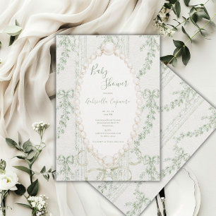 Vintage Greenery Floral Elegant Ribbon Baby Shower Invitation