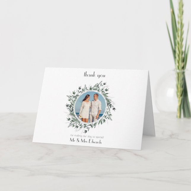 Vintage Greenery Foliage photo Thank you card (Front)