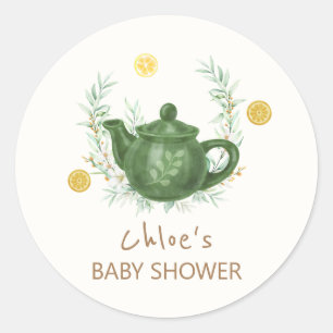 Vintage Greenery Orange Par-Tea Baby Shower  Classic Round Sticker