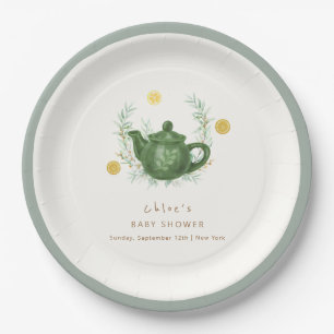 Vintage Greenery Orange Par-Tea Baby Shower Paper Plate