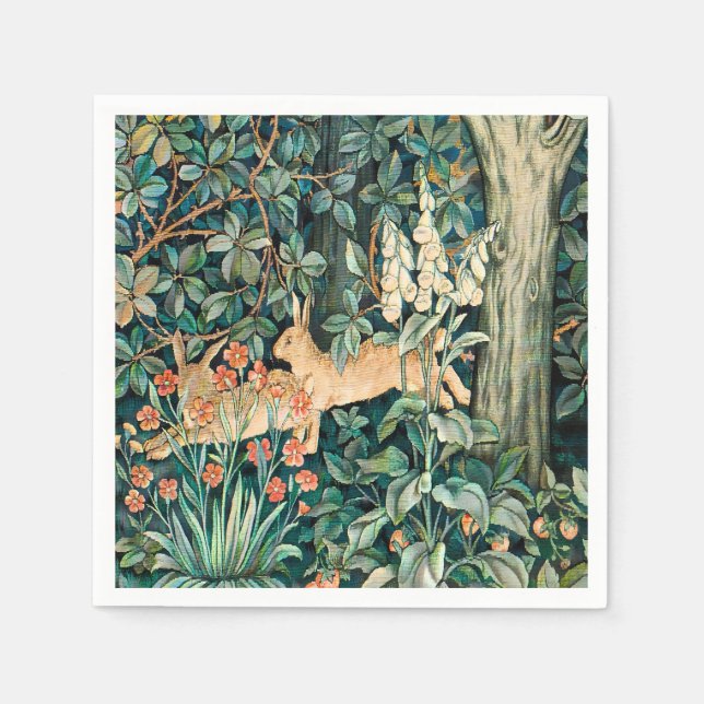 Vintage "Greenery" - Tree Flower & Rabbit Napkin (Front)