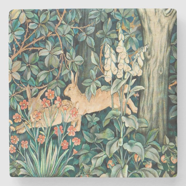 Vintage "Greenery" - Tree Flower & Rabbit Stone Coaster (Front)