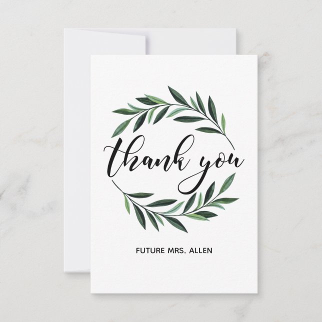 Vintage Greenery Wreath Flat Thank You Card (Front)
