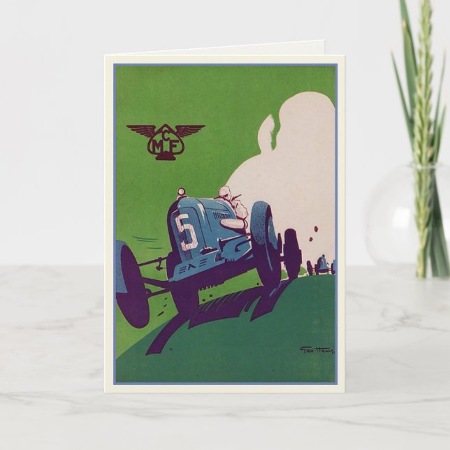 Vintage Greeting Card With Old Racing Car (Front)