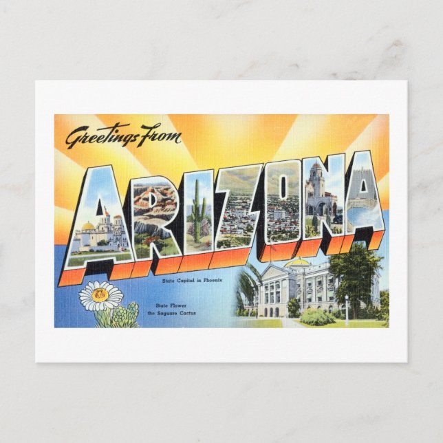 Vintage Greetings From Arizona Travel Poster Postcard (Front)