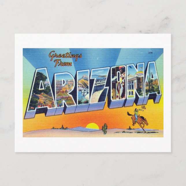 Vintage Greetings From Arizona Travel Poster Postcard (Front)