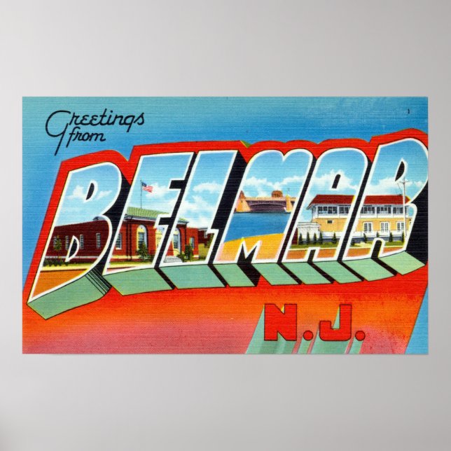 Vintage Greetings from Belmar New Jersey Travel Poster (Front)