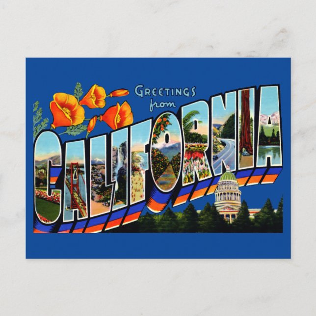 Vintage Greetings From California Travel Postcard (Front)