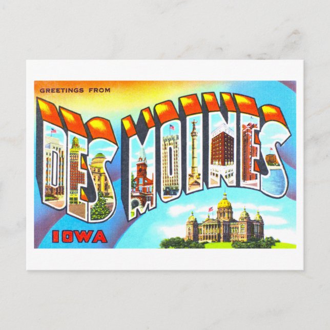 Vintage Greetings from Des Moines, Iowa, Postcard (Front)