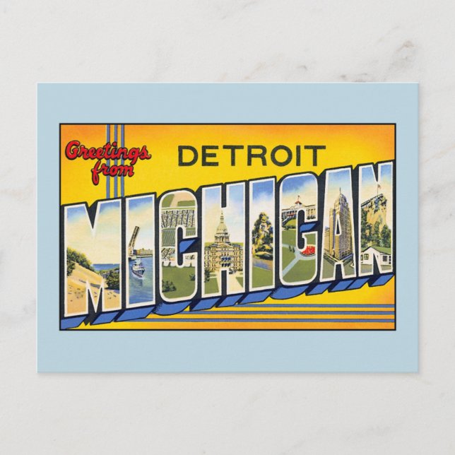 Vintage greetings from Detroit Michigan Postcard (Front)