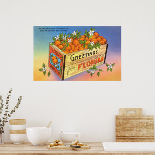Vintage Greetings from Florida Citrus Fruit Poster