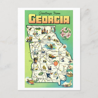 Vintage Greetings from Georgia Map Postcard