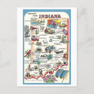 Vintage Greetings from Indiana Map Postcard