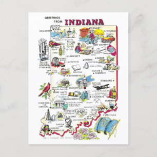 Vintage Greetings from Indiana Map Postcard