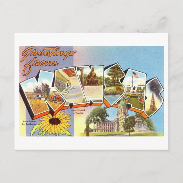 Vintage Greetings from Kansas Postcard (Front)