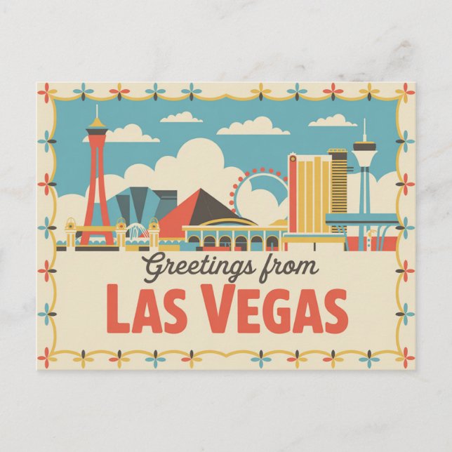 Vintage Greetings from Las Vegas Classic Retro Postcard (Front)