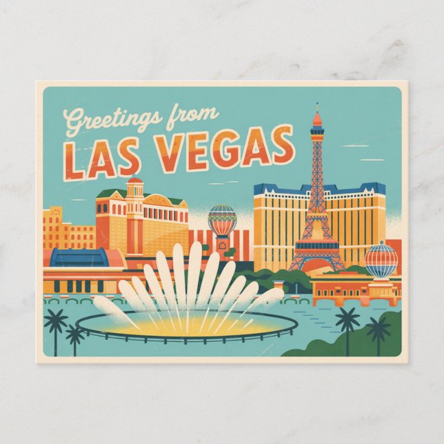 Vintage Greetings from Las Vegas Classic Retro Postcard (Front)