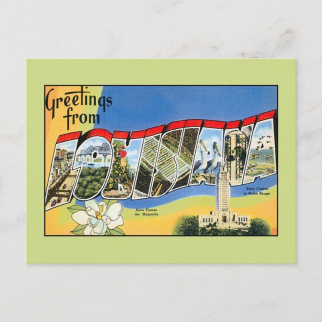 Vintage greetings from Louisiana Postcard (Front)