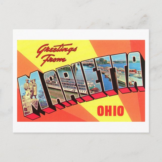 Vintage Greetings from Marietta, Ohio Postcard (Front)