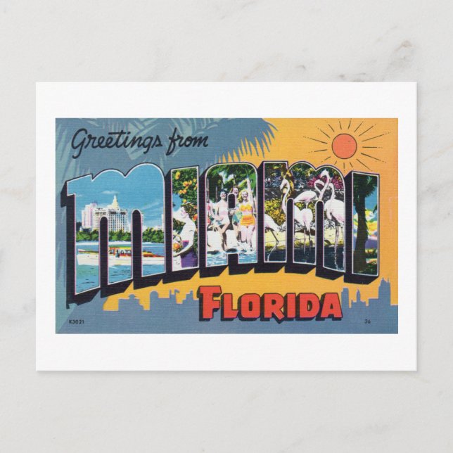 Vintage Greetings From Miami Florida Travel Postcard (Front)