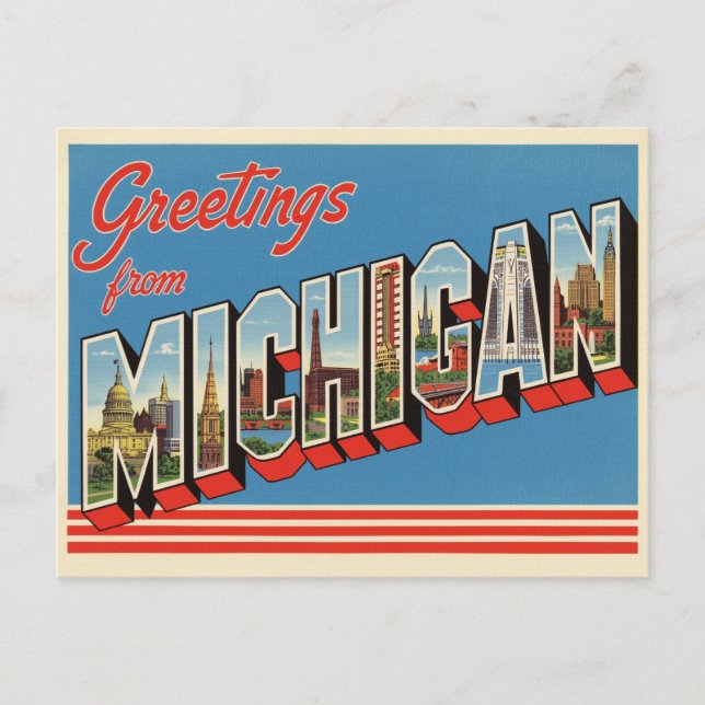 Vintage "Greetings from Michigan" Postcard (Front)