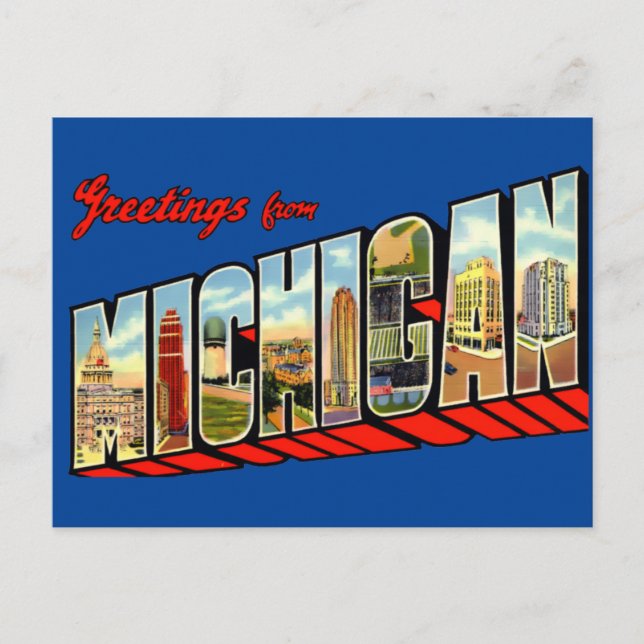 Vintage Greetings From Michigan Travel Postcard (Front)