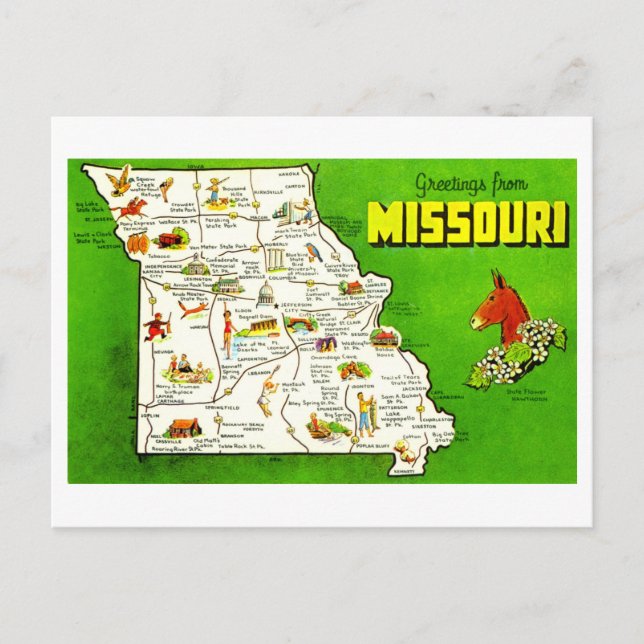 Vintage Greetings from Missouri Map Postcard (Front)