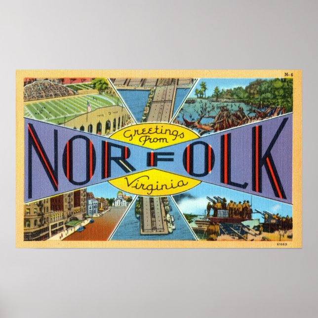 Vintage Greetings from Norfolk Virginia Travel Poster (Front)