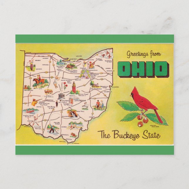 Vintage Greetings From Ohio The Buckeye State Postcard (Front)