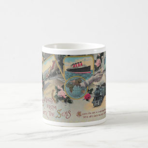 VINTAGE GREETINGS FROM OVER THE SEA POSTCARD COFFEE MUG