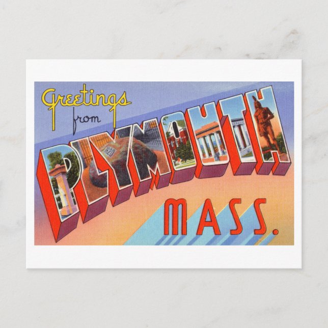 Vintage Greetings from Plymouth, Massachusetts Postcard (Front)