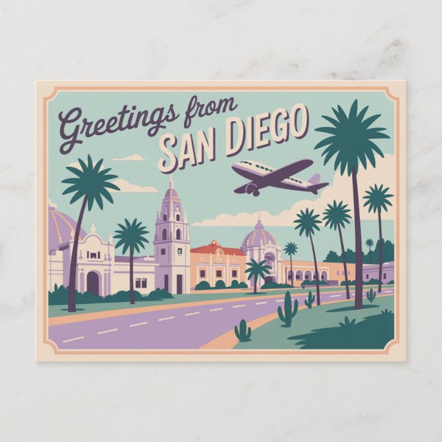 Vintage Greetings from San Diego Classic Retro Postcard (Front)