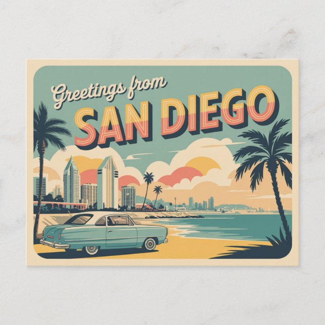 Vintage Greetings from San Diego Classic Retro Postcard (Front)