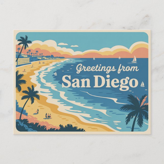Vintage Greetings from San Diego Classic Retro Postcard (Front)
