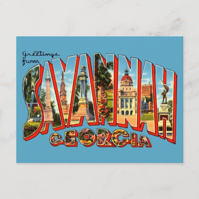 Vintage Greetings From Savannah Travel Postcard (Front)