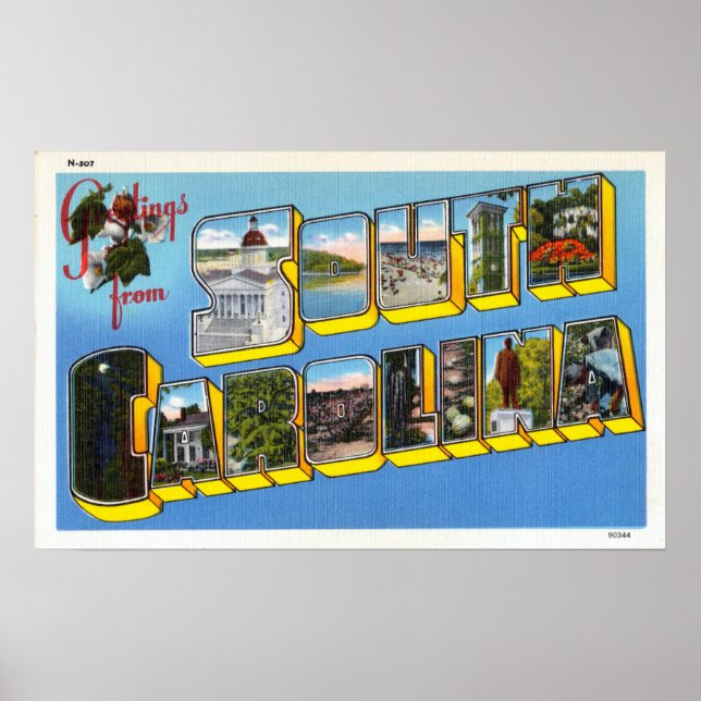 Vintage Greetings from South Carolina Travel Poster (Front)