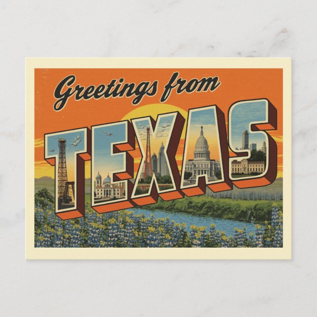 Vintage "Greetings from Texas" Postcard (Front)