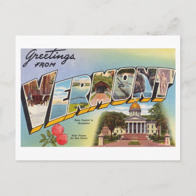 Vintage Greetings from Vermont Postcard (Front)