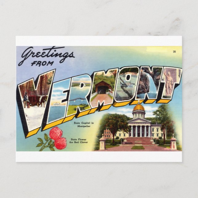 Vintage Greetings From Vermont Travel Postcard (Front)