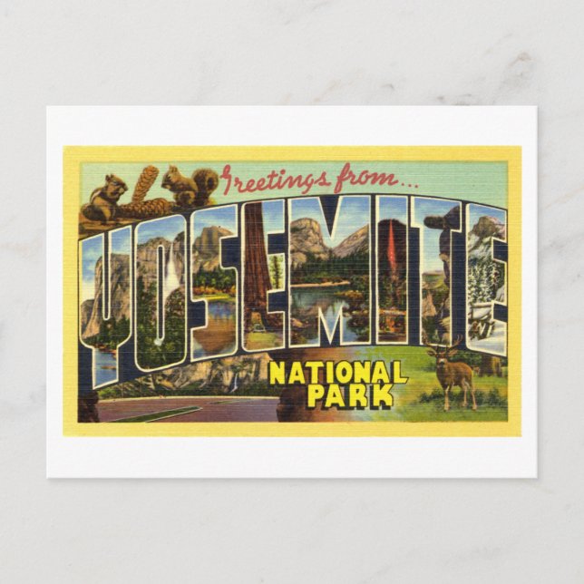 Vintage Greetings from Yosemite National Park Postcard (Front)