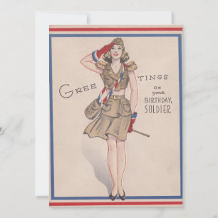 Vintage Greetings Girl Birthday Soldier Holiday Card