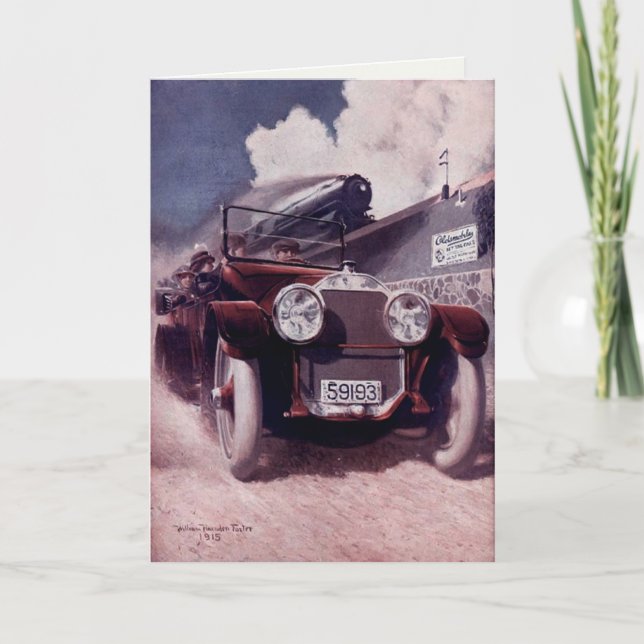 Vintage Greetings With Old Car Card (Front)