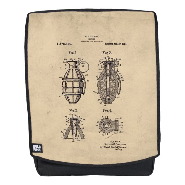 Vintage Grenade Patent Backpack (Front)