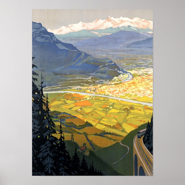 Vintage Grenoble France Railway Poster (Front)