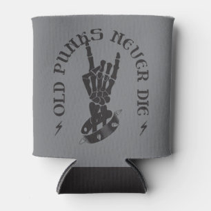 Vintage Grey and Black Old Punks Rockers Rock On Can Cooler