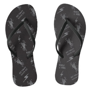 Vintage Grey and Black Old Punks Rockers Rock On Flip Flops