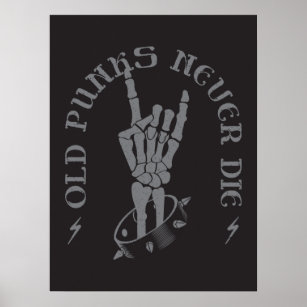 Vintage Grey and Black Old Punks Rockers Rock On Poster